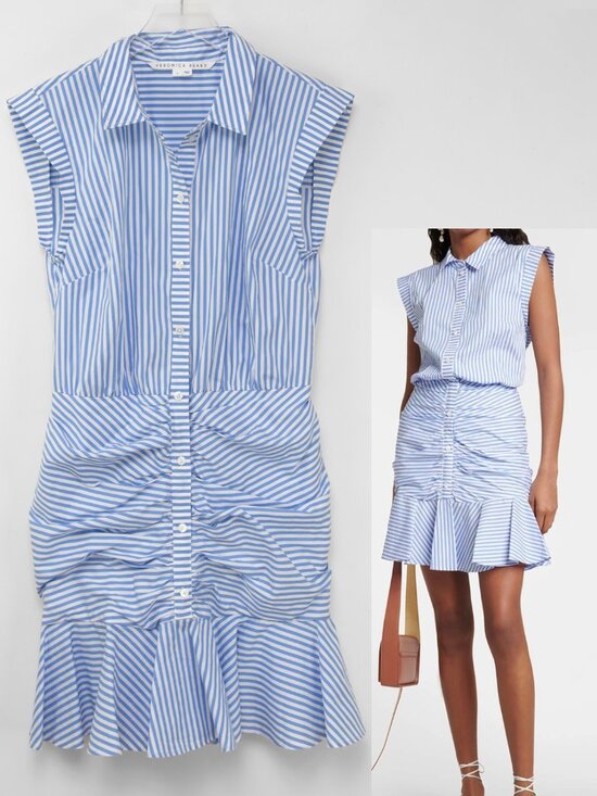 Veronica Beard Dresses & Skirts - Veronica Beard Shirt Downing Dress Bell Button Ruched Stripe Blue White Size 8
